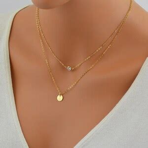 Tiny Initial Disc Necklace, Layered Gold Necklace, Cz Necklace Gold ...