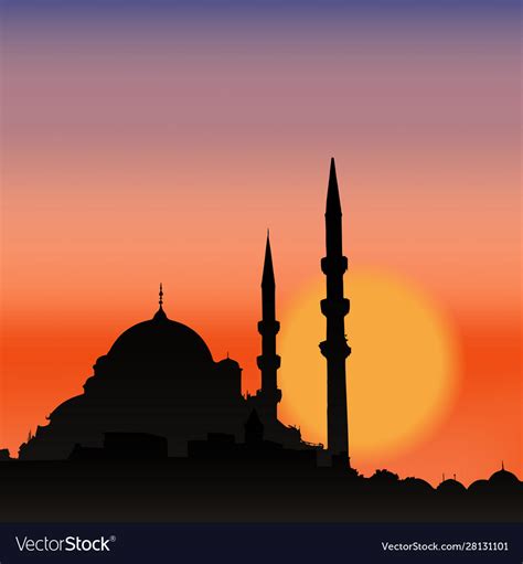 Mosque silhouette in sunset beautiful night Vector Image