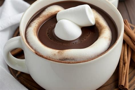 A mug of steaming hot chocolate juice with a swirl of marshmallow and a ...