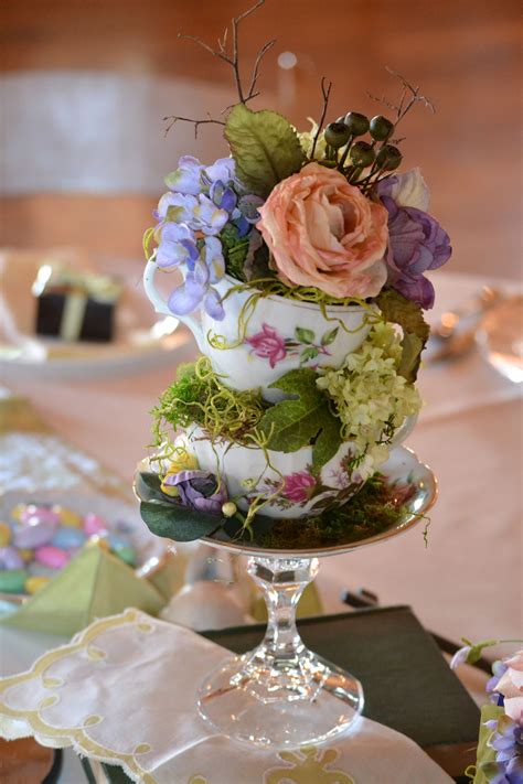 I made topsy turvy teacup table arrangements for all tables Tea Party ...