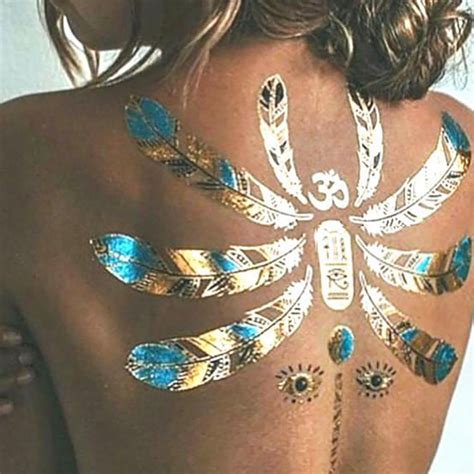 Feather Tattoo, Golden Metallic Temporary Tattoo Set – MyBodiArt