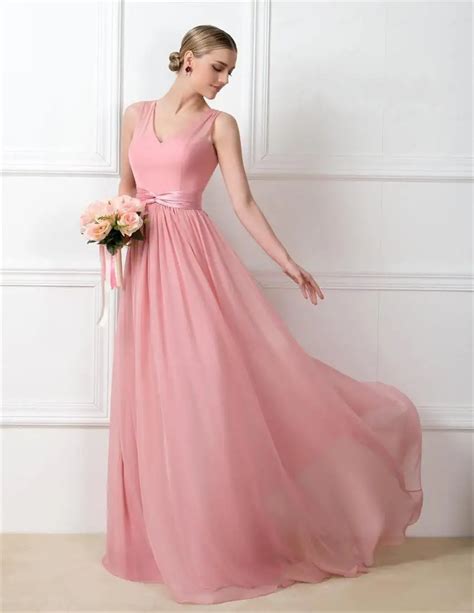 Custom Made Fashion Peach Color Chiffon Long Bridesmaid Dresses 2017 ...