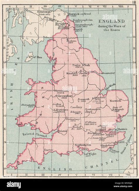 WARS OF THE ROSES. England & Wales. Battles/raids & dates. SMALL 1907 ...