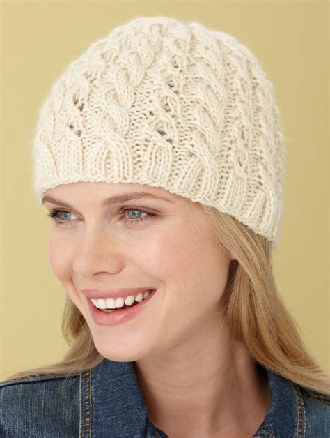 Cables And Lace Hat Pattern (Knit) | Hat knitting patterns, Knitted ...