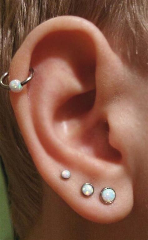 Cute Multiple Ear Piercing Ideas Combinations - Triple Opal Lobe ...