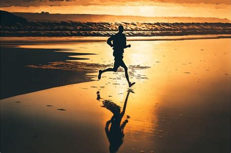 Premium Photo | A silhouetted person running on the beach along the ...