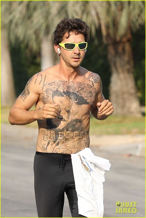 Shia LaBeouf Goes for a Shirtless Jog, Puts All His Tattoos on Display ...