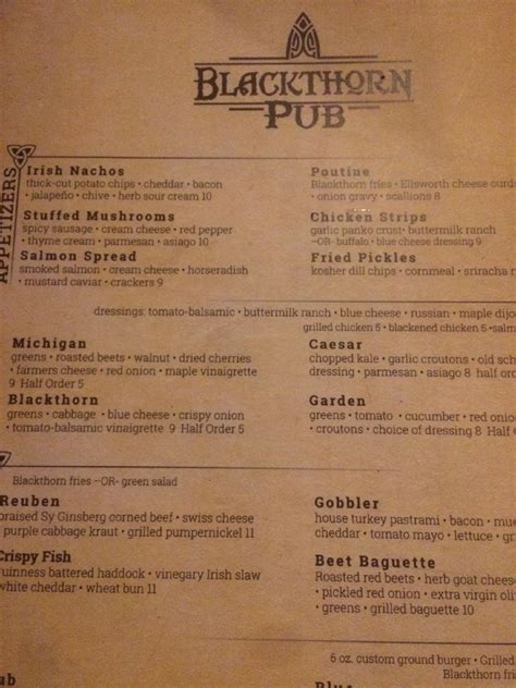 Menu at Blackthorn Pub, Holly