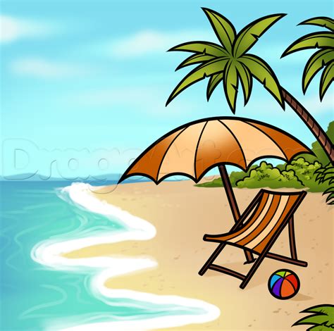 How to Draw a Beach Scene, Step by Step, Other, Landmarks & Places ...