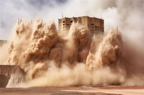 Premium AI Image | Dust cloud rising from collapsed structure created ...