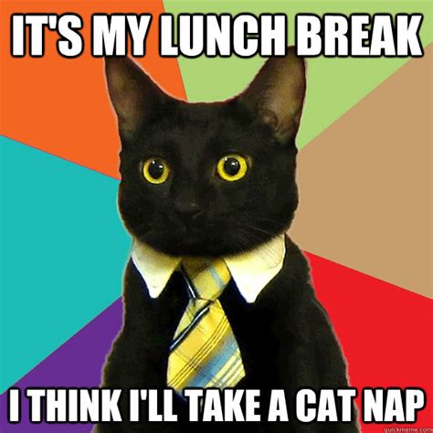 It's my lunch break I think I'll take a cat nap - Business Cat - quickmeme