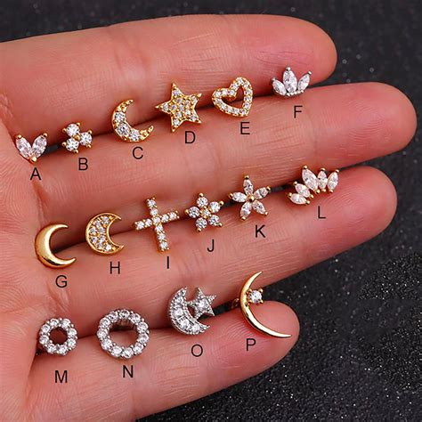 Kizo Crystal Gold / Silver Ear Piercing Jewelry Earring Studs 16G ...