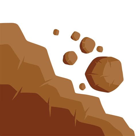 Rock rolls off cliff. Falling boulder. Rockfall and landslide. Brown ...