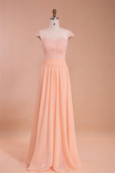 Peach color modest prom dresses long bridesmaid dresses – FFFDress