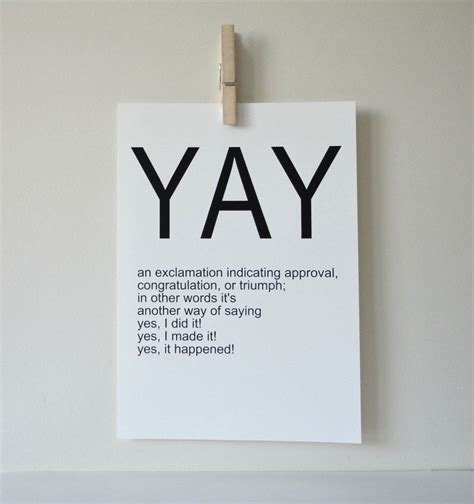 Typography Archival Print Yay Hipster Minimal Modern A4 Poster | Words ...