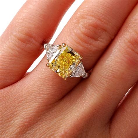 CARTIER 5.33 Natural Fancy Intense Yellow Diamond Platinum Ring ...