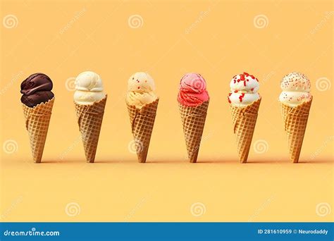 Variety of Ice Cream Scoops in Cones Stock Image - Image of closeup ...