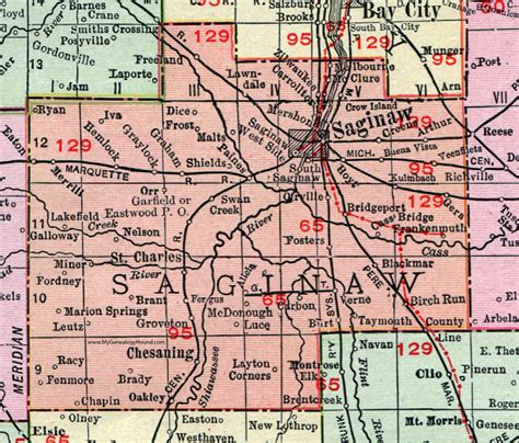 Saginaw County, Michigan, 1911, Map, Rand McNally, Freeland ...