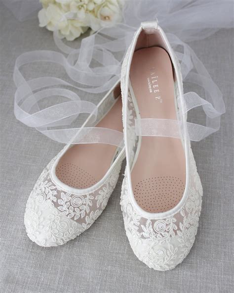 Crochet Lace Flats Ballerina Lace Up | Zapatos de novia comodos ...