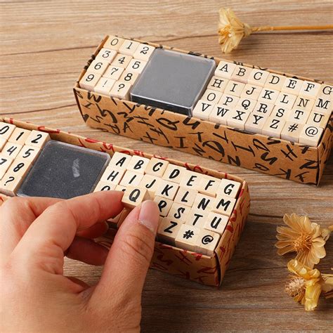 40-pcs-set-Vintage-Wooden-Rubber-Alphabet-Stamps-with-Black-Ink-Pad-DIY ...