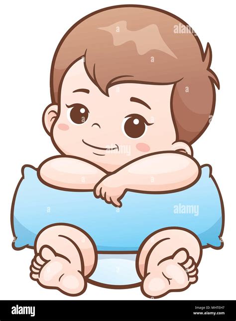 Vector Illustration of Cartoon Cute Baby with pillow Stock Vector Image ...