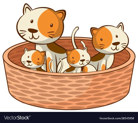 Cats in basket on white background Royalty Free Vector Image