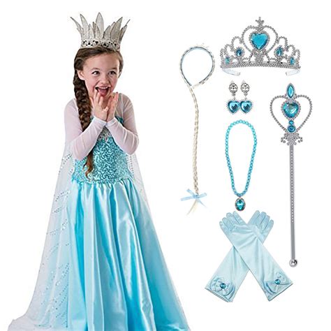 Princess Costumes Birthday Dress Up for Little Girls with Crown,Wig ...