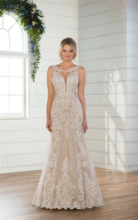 Layered Lace Wedding Dress with Plunging V-Neckline - Essense of Australia