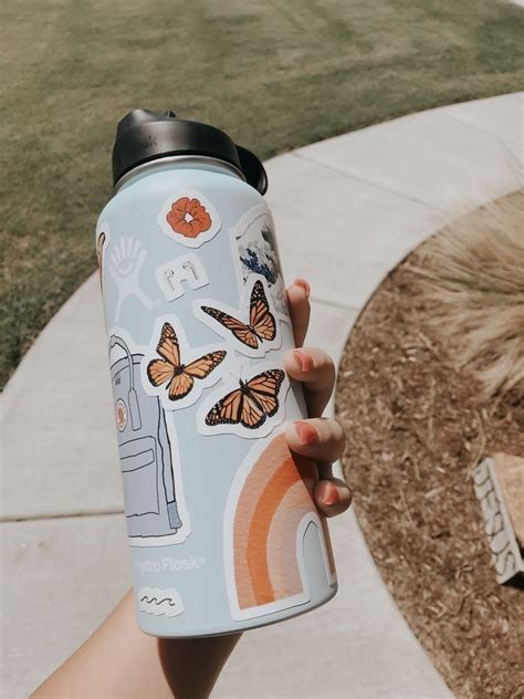 Cute Light Blue Hydroflask With Stickers ! | Preppy water bottles, Cute ...