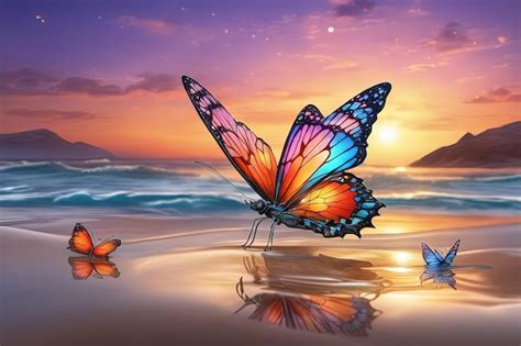 Premium AI Image | butterfly on the beach with sunset