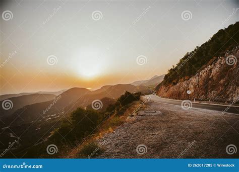 Road on the Mountain on the Sunset Stock Image - Image of rural, bushes ...