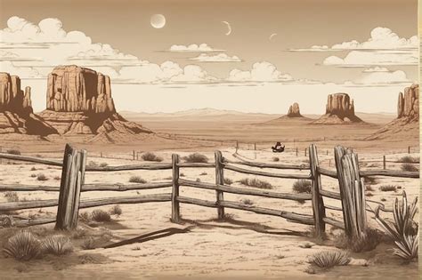 Premium Photo | Wild west cartoon composition with outdoor landscape of ...