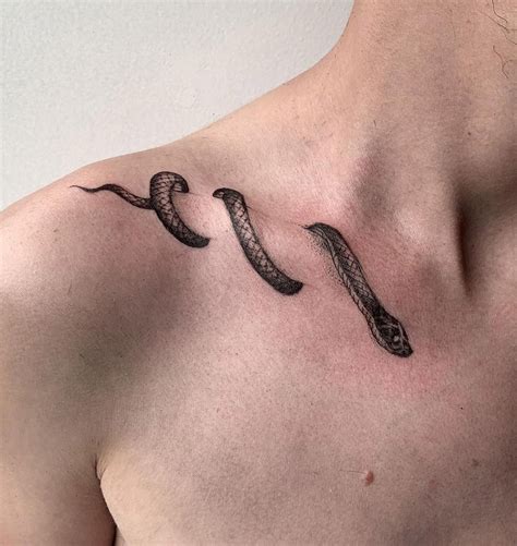 Collarbone Snake, Minimalist Blackwork Tattoo | Best Tattoo Ideas For ...