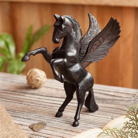 Hand-Carved Cedar Wood Pegasus Sculpture from Peru - Magic Pegasus | NOVICA