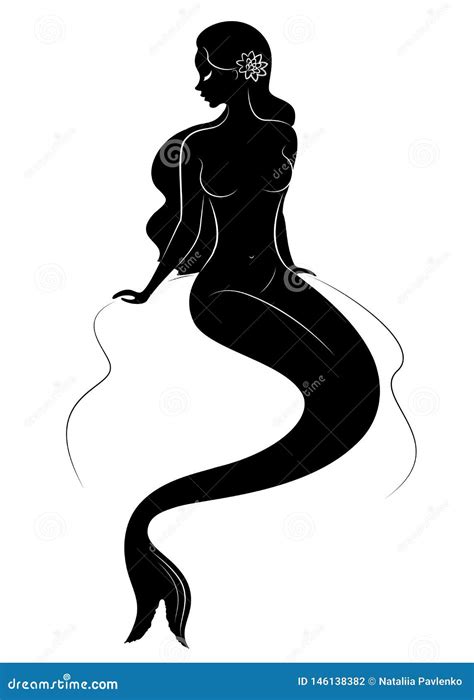 Silhouette of a Fairy Mermaid. Beautiful Girl is Sitting on a Rock. the ...