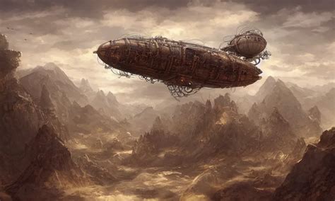 steampunk airship over mountains, digital art, concept | Stable Diffusion