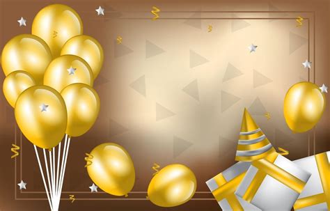 Happy Birthday Card Invitation Celebration Golden Balloon Background ...