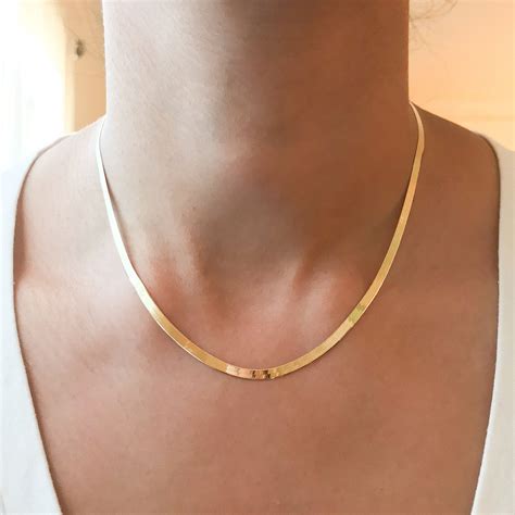 14K Gold Herringbone Chain Necklace ~ 3mm Width | Solid gold chains ...