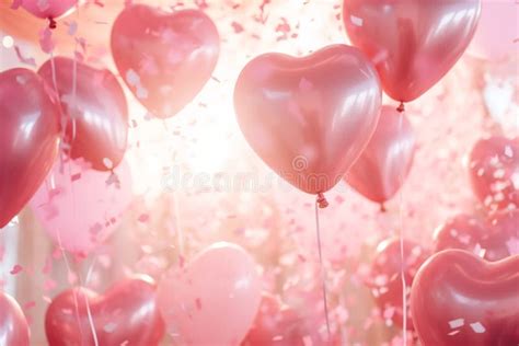 Pink Heart-shaped Balloons, Confetti and Streamers As a Decorations for ...