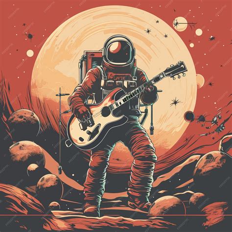 Premium Vector | A poster for a space suit called spaceman with a guitar.