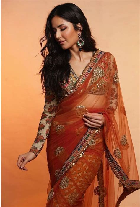 Katrina Kaif in orange Sabyasachi saree for promotions of “Sooryavanshi ...