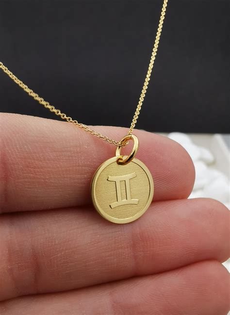 Dainty 14k Solid Gold Gemini Zodiac Necklace Gemini Symbol | Etsy