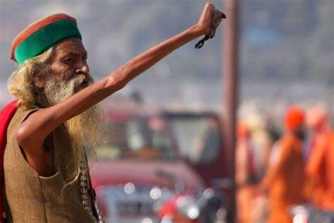 The Indian has had his right arm raised for 45 years; he is a monk