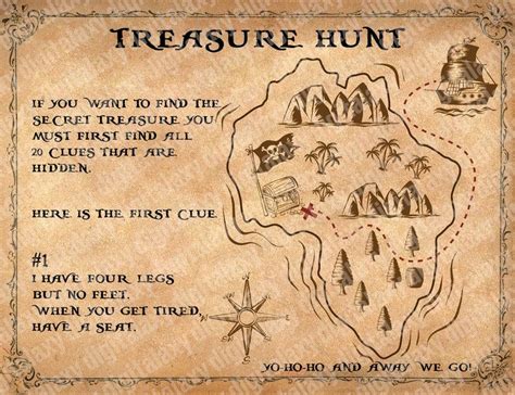 Printable Treasure Hunt Map and Clues Scavenger Hunt - Etsy Treasure ...