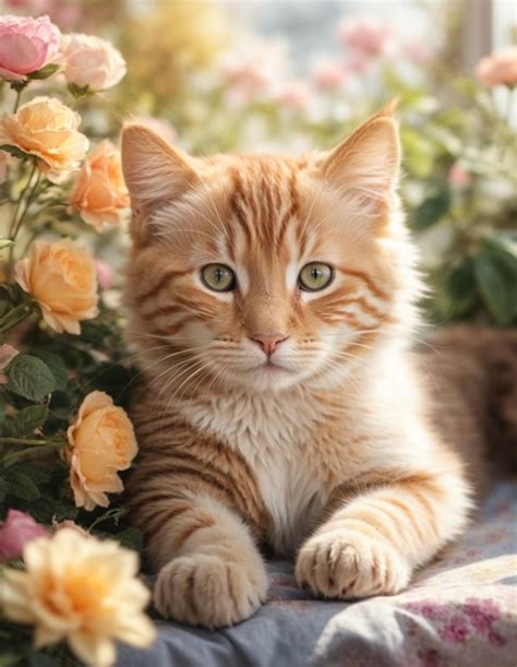 Premium AI Image | Cat in flower garden Wallpaper