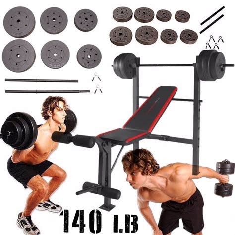 Weight Bench With Weights Set Bar Press Dumbells Barbell Home Gym ...