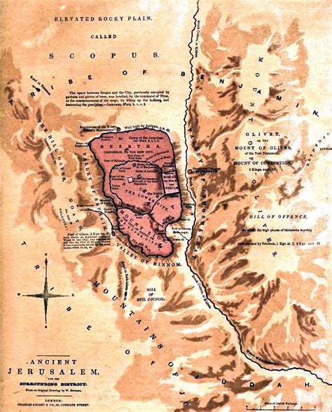 An 1845 map of Ancient Jerusalem identifying Mount Zion with the Pool ...