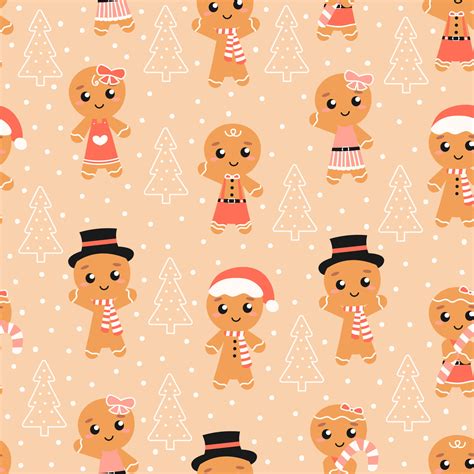 Cute gingerbread cookies with Christmas eve seamless pattern on light ...