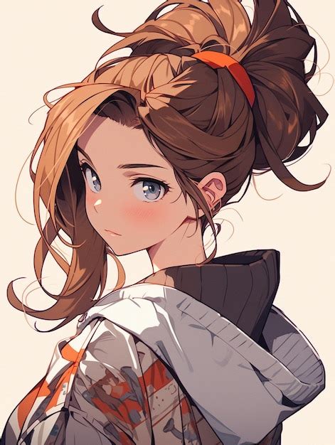 Anime girl with a messy ponytail and a hoodie generative ai | Premium ...