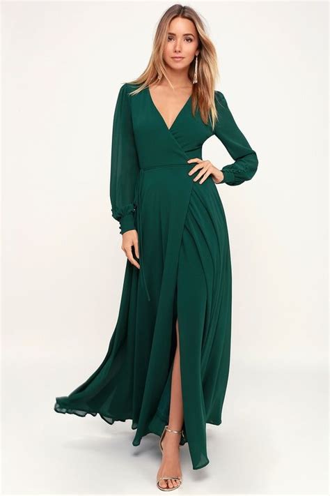 My Whole Heart Emerald Green Long Sleeve Wrap Dress | Green long sleeve ...